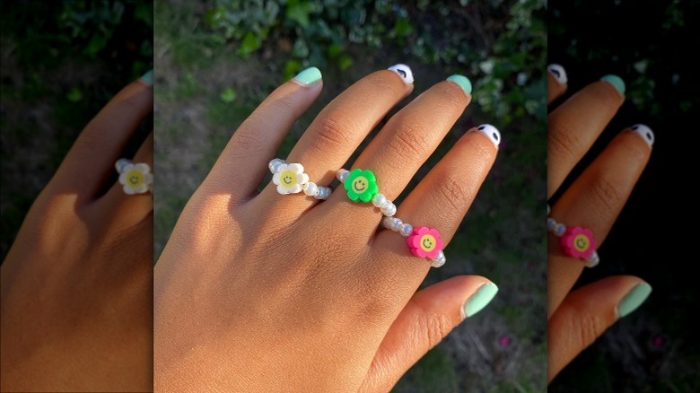 Colorful rings on hand