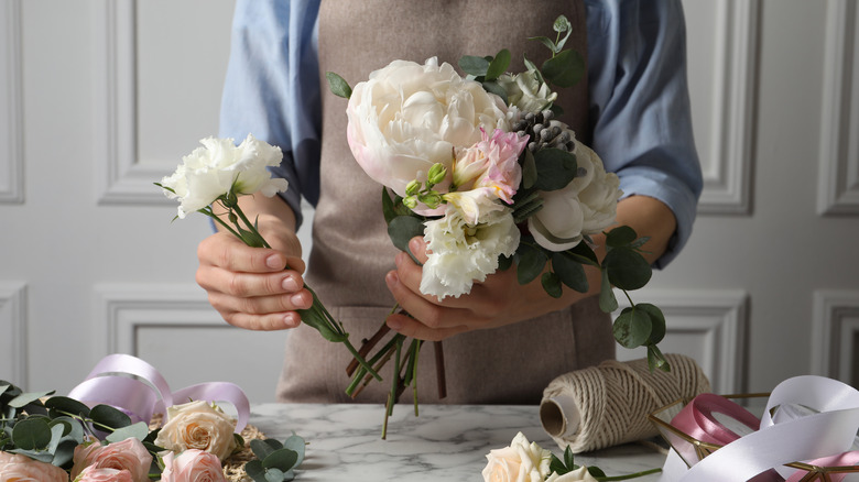 florist creating a bouquet