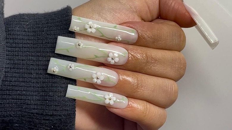 acrylic nails with 3D flowers