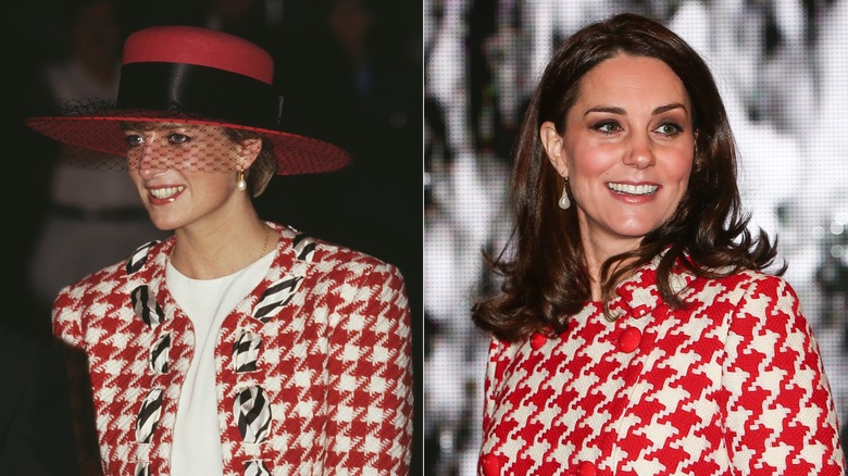 Kate Middleton and Princess Diana in similar red coats