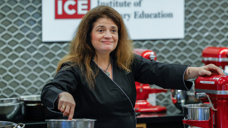 Alex Guarnaschelli demonstrating a chocolate cookie recipe