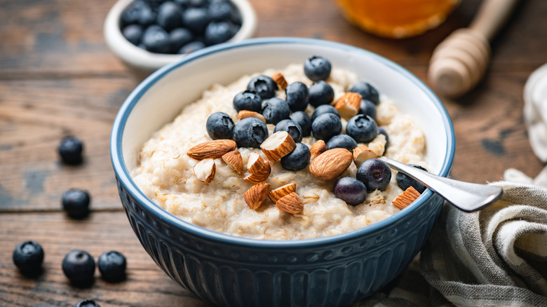 A bowl of oatmeal on a table