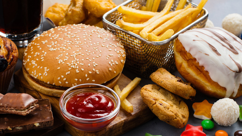 carbohydrate heavy food fries burger cookies