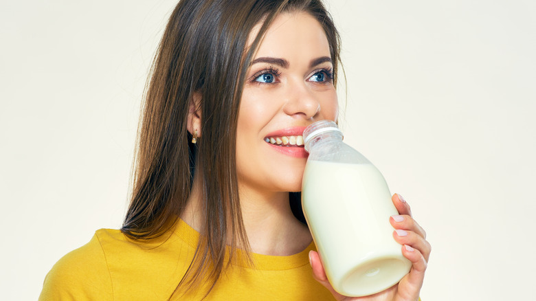 woman drinking milk