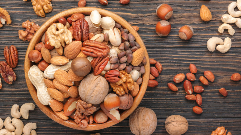 An assortment of nuts in a bowl