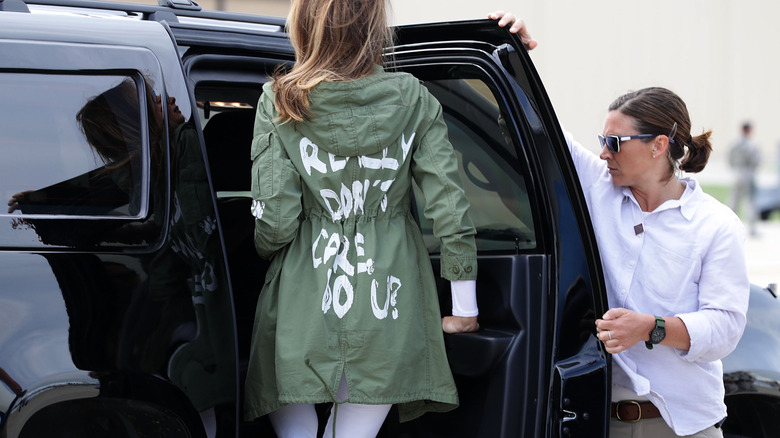 Melania Trump view of I Really Don't Care Do U jacket