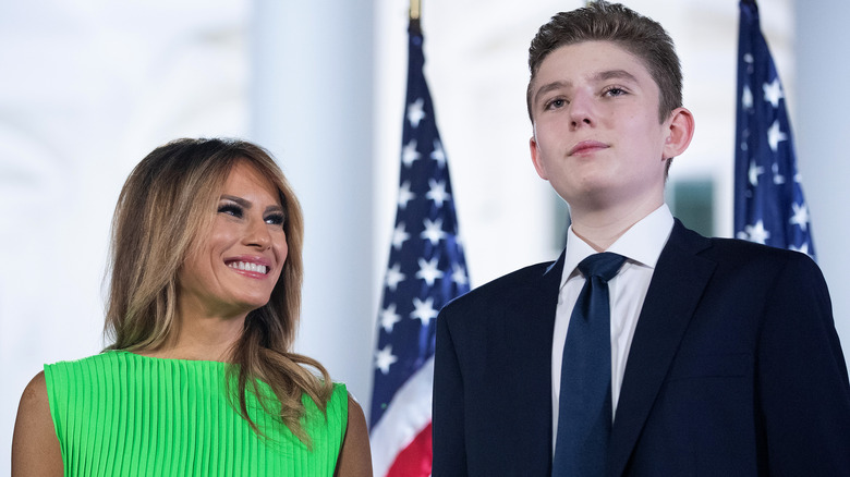 Melania Trump smiling at Barron Trump