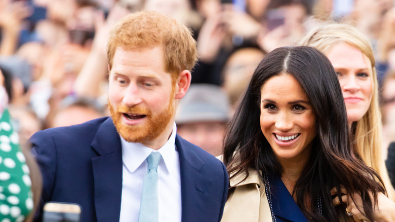 Harry and Meghan during a pre-retirement walkabout