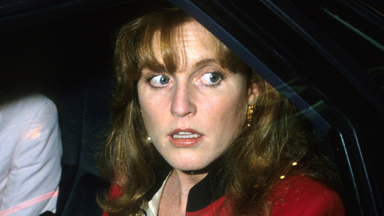 Sarah Ferguson in a car