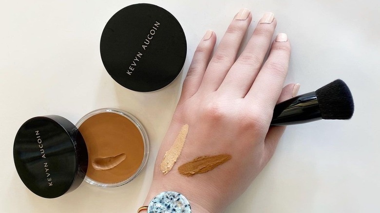 Swatch of foundation balms on hand