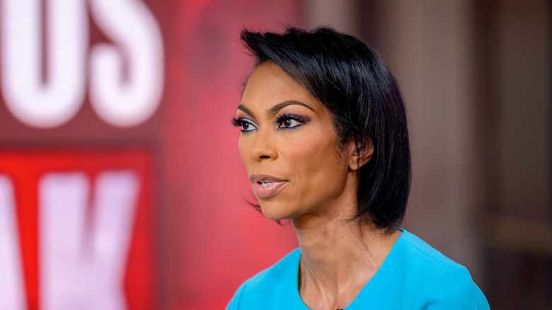 Harris Faulkner speaking in blue shirt