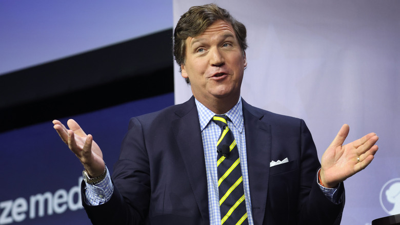 Tucker Carlson speaks at the Family Leadership Summit in Iowa in July 2023