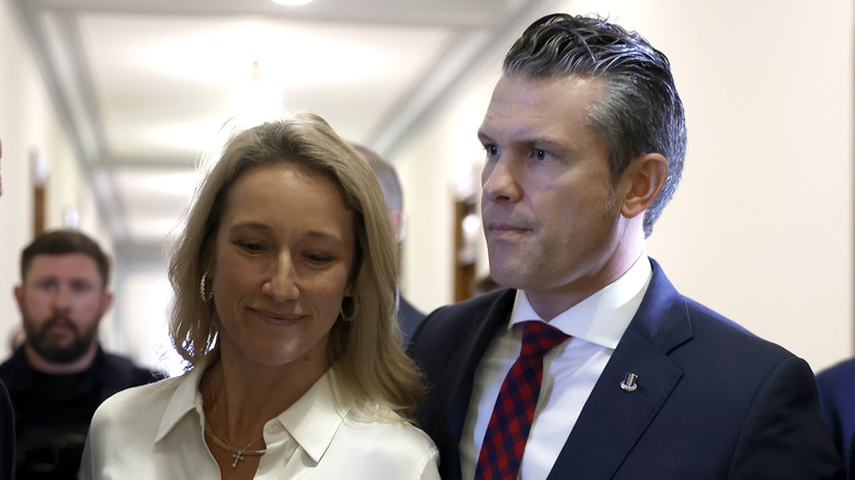 Jennifer Rauchet smiling and Pete Hegseth looking introspective