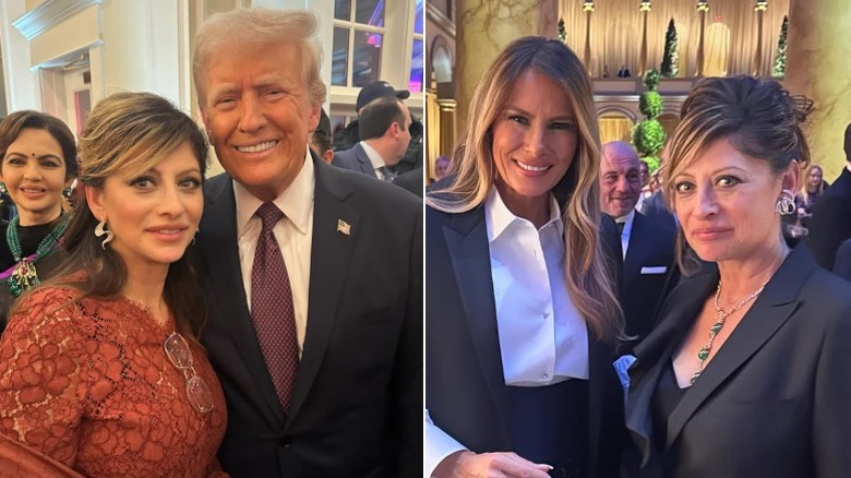 Maria Bartiromo posing with Donald Trump and Melania Trump