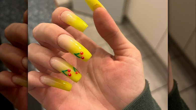 Neon yellow tips with cherries