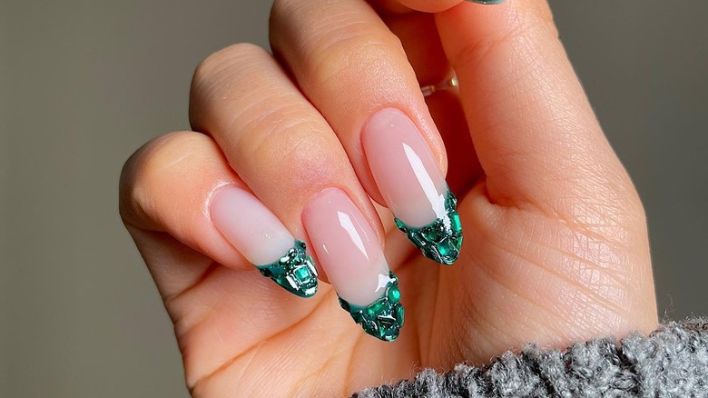 French manicure with emerald tips