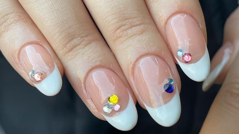 Classic white tips with multi-color stones