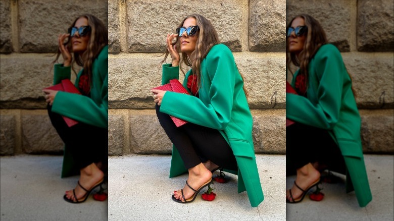 woman wearing rose heels