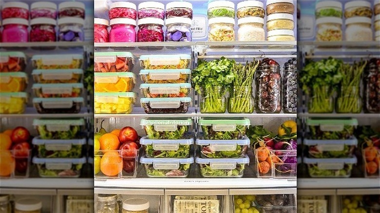 Colorful food storage in fridge