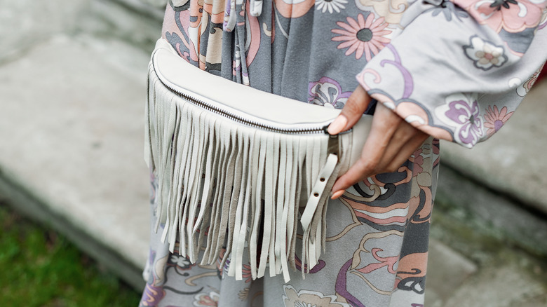 pesron waring white fringed purse