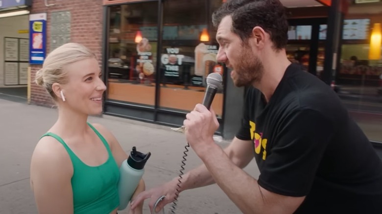 Billy Eichner promoting "Bros" in a "Billy on the Street" special