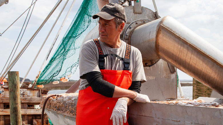 Mike Rowe on a boat