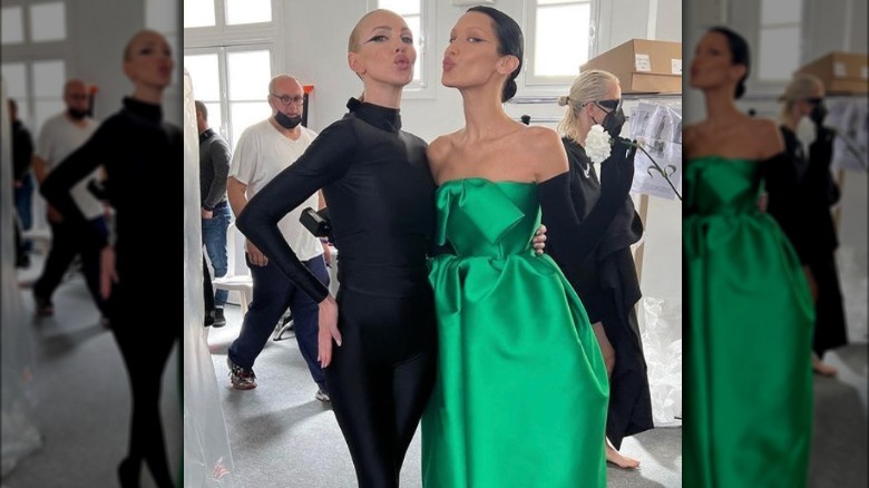 Christine Quinn and Bella Hadid backstage at the Balenciaga show at Paris Fashion Week 2022