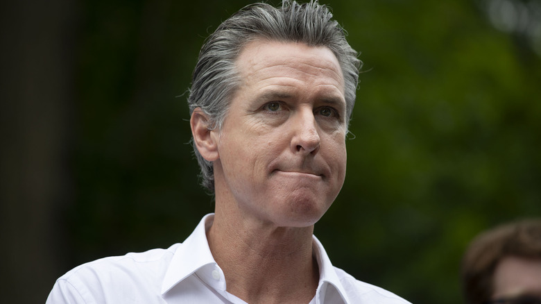 Gavin Newsom pursing his lips