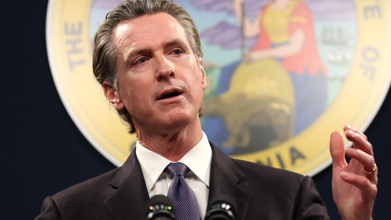 Gavin Newsom delivering a speech