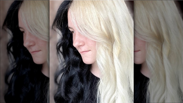 Woman with black/blonde hair