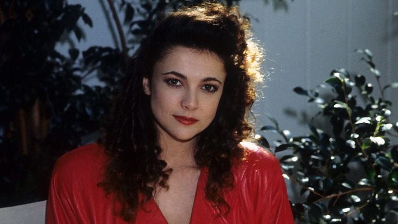 Emma Samms posing for a portrait in 1985