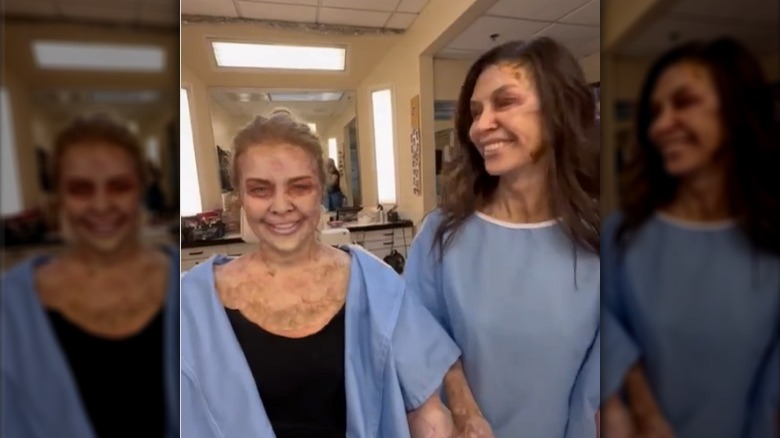 Felicia and Anna wearing zombie makeup behind the scenes