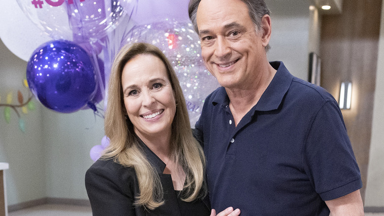 Genie Francis Jon Lindstrom posing together General Hospital