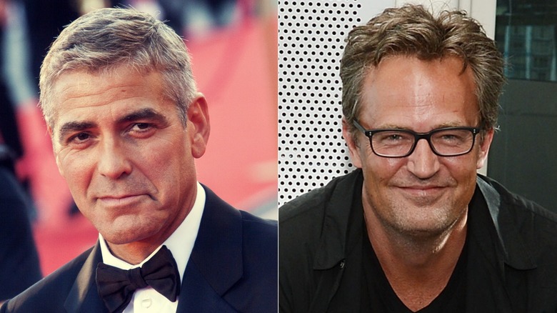 George Clooney smirking and Matthew Perry smiling