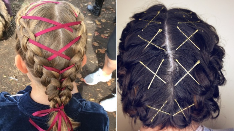 two crisscrossed braid looks