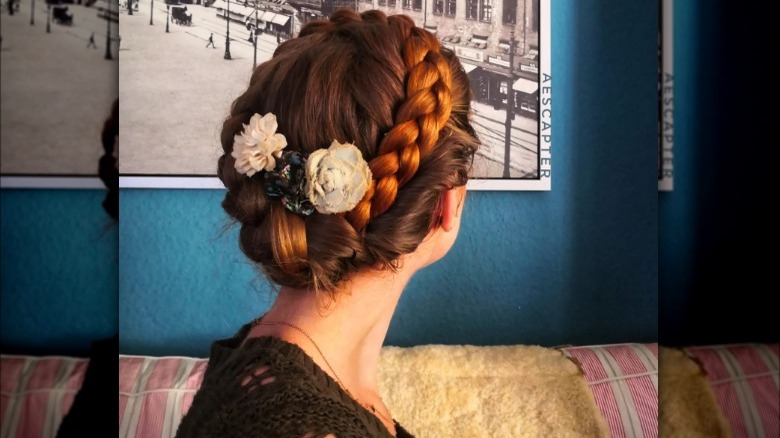 braided crown with flowers