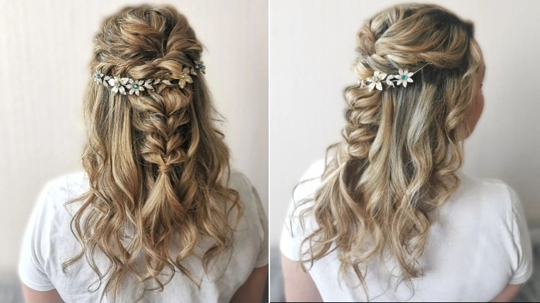 soft puffy braid with jeweled flowers