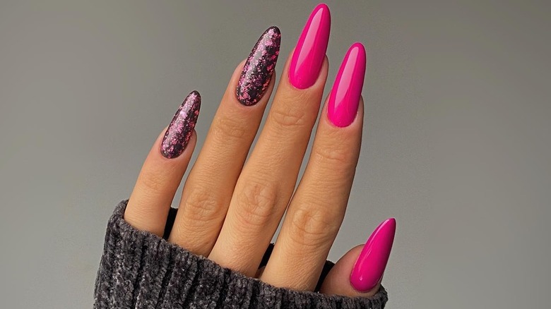 Pink and black gel nails