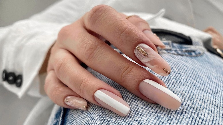 Nude and white nails