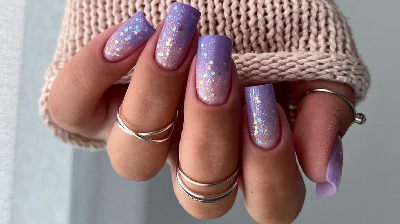 Purple glitter nails