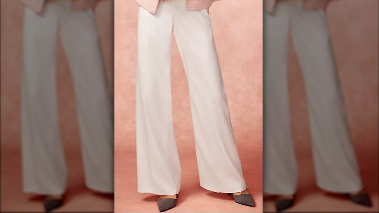 white puddle pants with heels