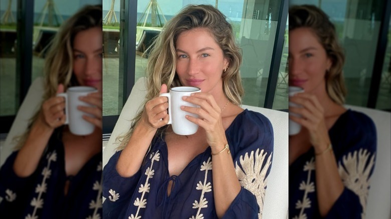 Gisele Bundchen drinking tea