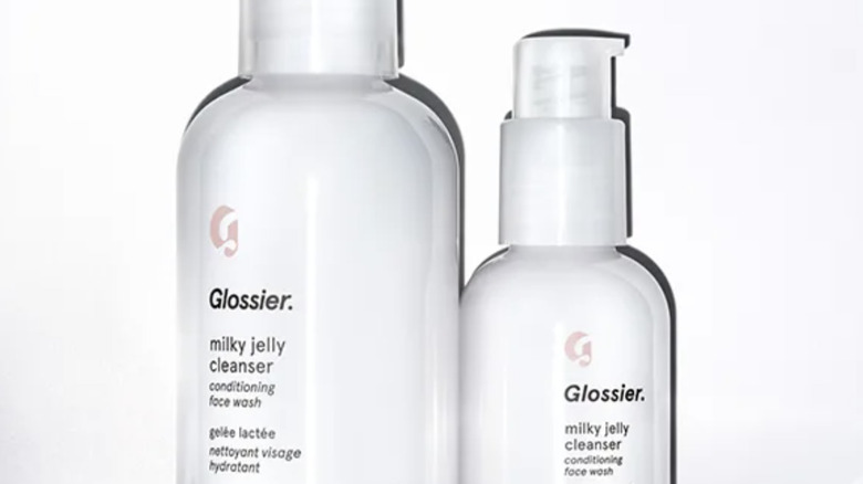 Two bottles of Glossier's Milky Jelly Cleanser