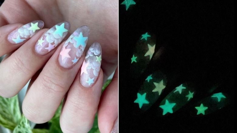 Starry manicure that glows in the dark