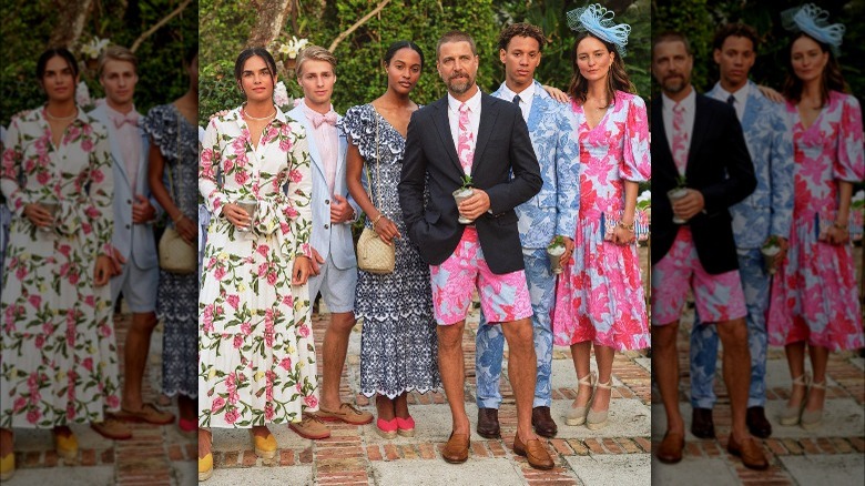 Group of friends dressed in colorful outfits