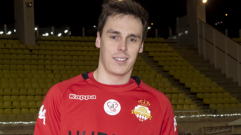 Louis Ducruet wearing a red soccer jersey