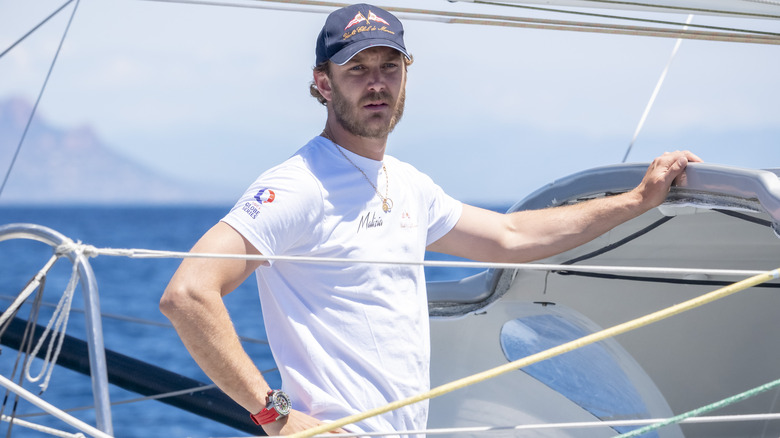 Pierre Casiraghi in a cap on a boat