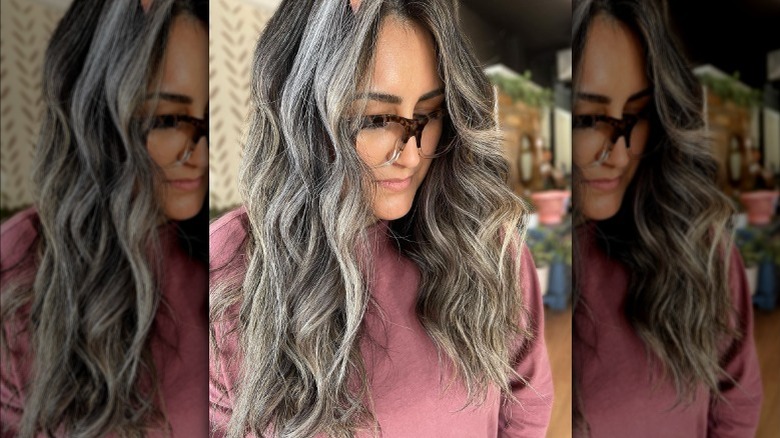 Woman with gray blended hair