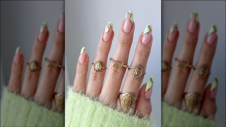 gold, green and pink nails