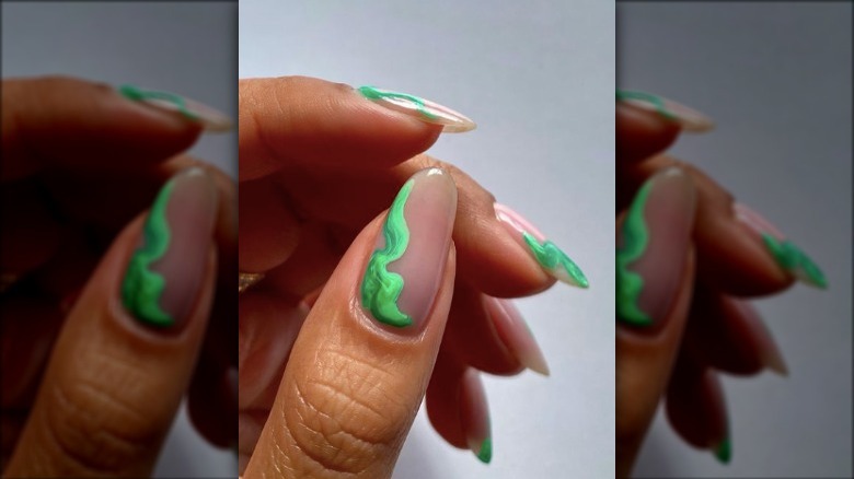 wavy green nail design